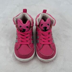 Adidas High Top Sneakers Toddler Size 5 Kids Shoes Pink Kawaii Faux Fur Trim